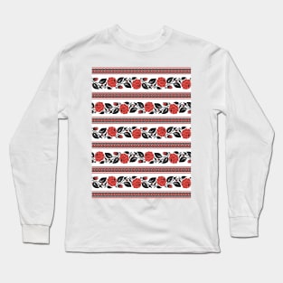 Print with Red Rose Inspired by Ukrainian Traditional Embroidery Long Sleeve T-Shirt